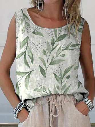 Floral Crew Neck Sleeveless Casual Daily Summer Tank Top