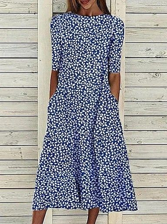 Floral Crew Neck Printing Casual Summer Daily Maxi Line Dress