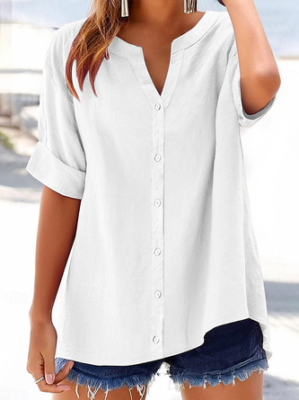 Plain V Neck Short Sleeve Casual Daily Summer Shirt
