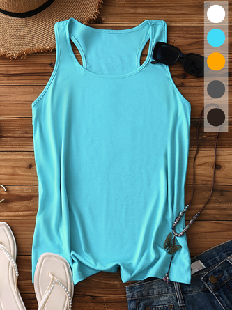 Plain Stand Collar Cotton Sleeveless Sexy Daily Summer Tank Top