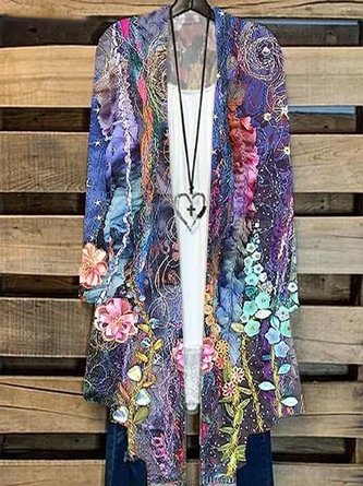 Floral Wrap Long Sleeve Casual Spring Fall Daily Kimono Outerwear
