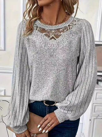 Women Plain Crew Neck Long Sleeve Sexy Daily Spring/Fall Knit Top