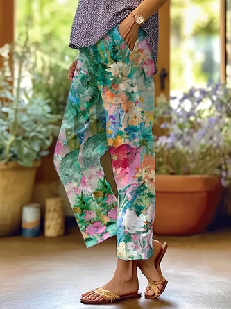 Floral Casual Printing Pant Daily Spring Fall Baggy Pants