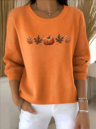 Women Plants Crew Neck Cotton Long Sleeve Vintage Holiday Spring/Fall Sweater