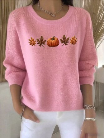 Women Plants Crew Neck Cotton Long Sleeve Vintage Holiday Spring/Fall Sweater