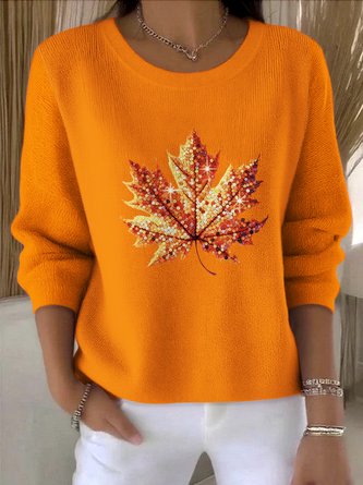 Women Floral Crew Neck Cotton Long Sleeve Vintage Holiday Spring/Fall Sweater