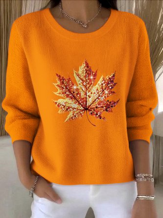 Women Floral Crew Neck Cotton Long Sleeve Vintage Holiday Spring/Fall Sweater
