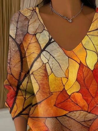 Women Painting V Neck Cotton Long Sleeve Casual Daily Spring/Fall Sweater