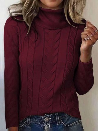 Women Plain Turtleneck Long Sleeve Vintage Daily Winter Sweater