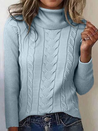 Women Plain Turtleneck Long Sleeve Vintage Daily Winter Sweater