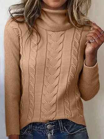 Women Plain Turtleneck Long Sleeve Vintage Daily Winter Sweater