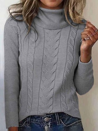 Women Plain Turtleneck Long Sleeve Vintage Daily Winter Sweater