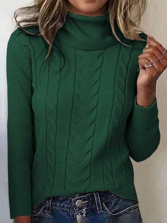 Women Plain Turtleneck Long Sleeve Vintage Daily Winter Sweater