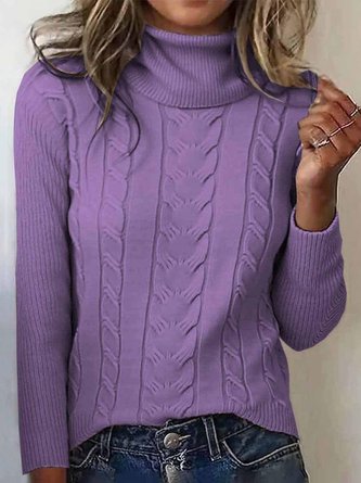 Women Plain Turtleneck Long Sleeve Vintage Daily Winter Sweater