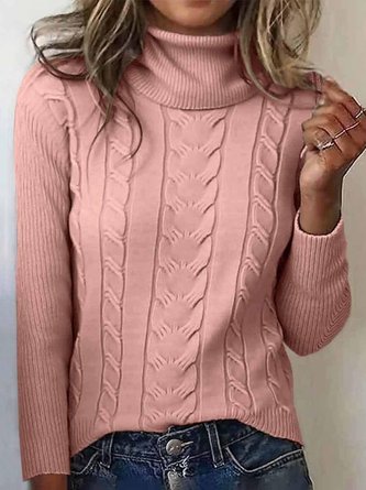 Women Plain Turtleneck Long Sleeve Vintage Daily Winter Sweater