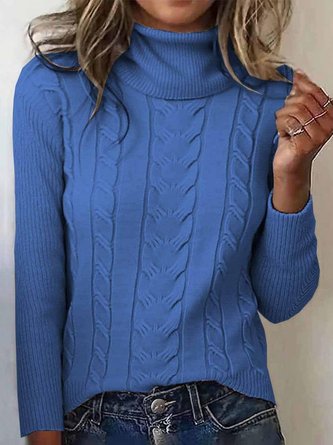 Women Plain Turtleneck Long Sleeve Vintage Daily Winter Sweater
