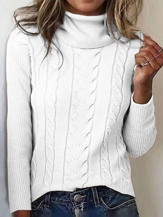 Women Plain Turtleneck Long Sleeve Vintage Daily Winter Sweater
