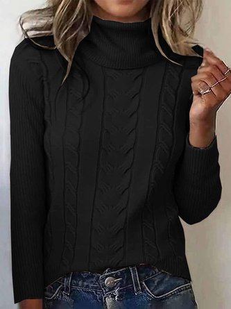 Women Plain Turtleneck Long Sleeve Vintage Daily Winter Sweater