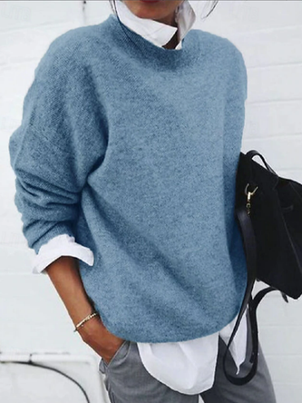 Women Plain Crew Neck Long Sleeve Casual Daily Spring/Fall Sweater