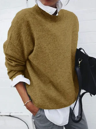 Women Plain Crew Neck Long Sleeve Casual Daily Spring/Fall Sweater