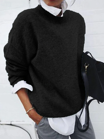 Women Plain Crew Neck Long Sleeve Casual Daily Spring/Fall Sweater