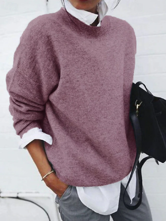 Women Plain Crew Neck Long Sleeve Casual Daily Spring/Fall Sweater