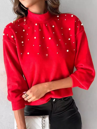 Women Plain Crew Neck Long Sleeve Street Daily Winter Sweater