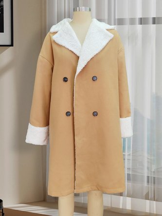 Women Plain Lapel Collar Parker Coat Long Sleeve Casual Split Joint Winter Daily Coat Outerwear