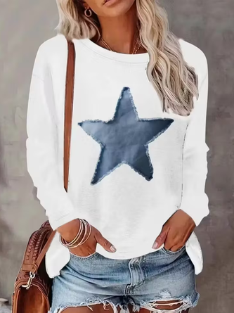 Star Crew Neck Jersey Long Sleeve Casual Daily Spring Fall T shirt