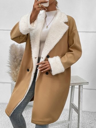 Women Plain Lapel Collar Parker Coat Long Sleeve Casual Split Joint Winter Daily Coat Outerwear
