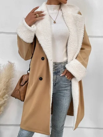 Women Plain Lapel Collar Parker Coat Long Sleeve Casual Split Joint Winter Daily Coat Outerwear