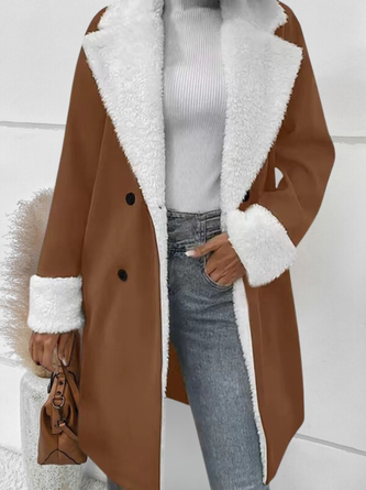 Women Plain Lapel Collar Parker Coat Long Sleeve Casual Split Joint Winter Daily Coat Outerwear