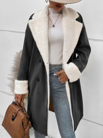 Women Plain Lapel Collar Parker Coat Long Sleeve Casual Split Joint Winter Daily Coat Outerwear