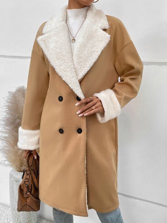 Women Plain Lapel Collar Parker Coat Long Sleeve Casual Split Joint Winter Daily Coat Outerwear