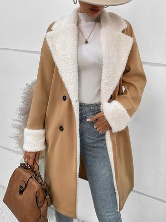 Women Plain Lapel Collar Parker Coat Long Sleeve Casual Split Joint Winter Daily Coat Outerwear