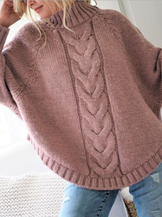 Women Plain Mock Neck Long Sleeve Street Daily Winter Sweater