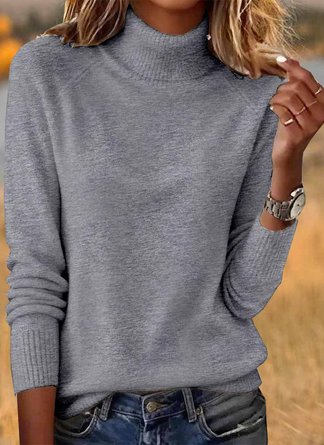 Women Plain Turtleneck Cotton Long Sleeve Casual Daily Spring/Fall Sweater