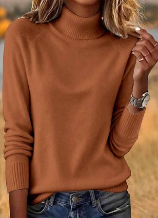 Women Plain Turtleneck Cotton Long Sleeve Casual Daily Spring/Fall Sweater
