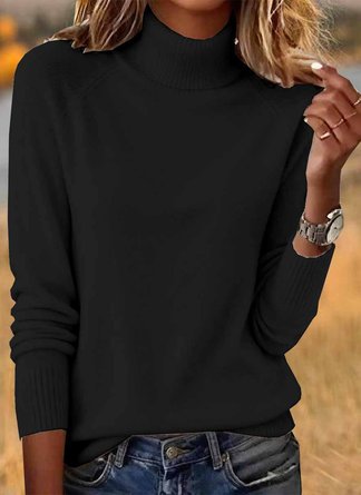 Women Plain Turtleneck Cotton Long Sleeve Casual Daily Spring/Fall Sweater