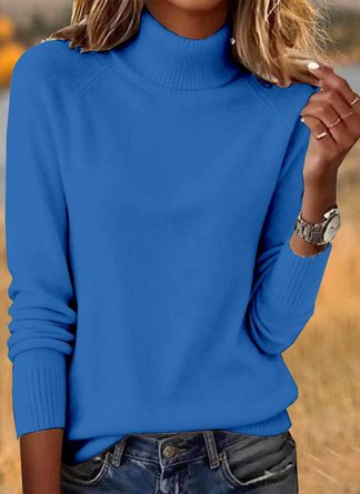 Women Plain Turtleneck Cotton Long Sleeve Casual Daily Spring/Fall Sweater
