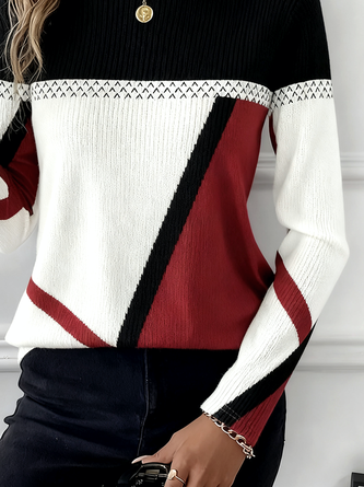Women Striped Turtleneck Long Sleeve Vintage Daily Winter Sweater