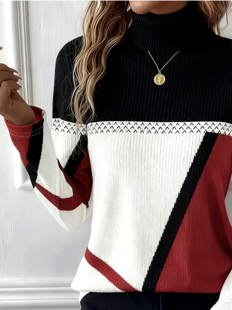 Women Striped Turtleneck Long Sleeve Vintage Daily Winter Sweater