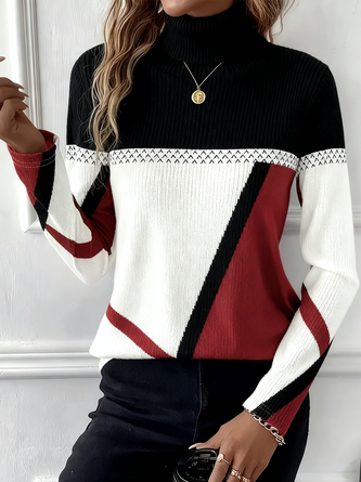 Women Striped Turtleneck Long Sleeve Vintage Daily Winter Sweater