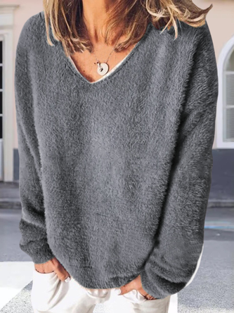 Women Plain V Neck Long Sleeve Street Daily Winter Sweater