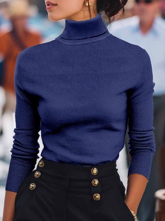 Women Plain Turtleneck Long Sleeve Street Daily Spring/Fall Sweater