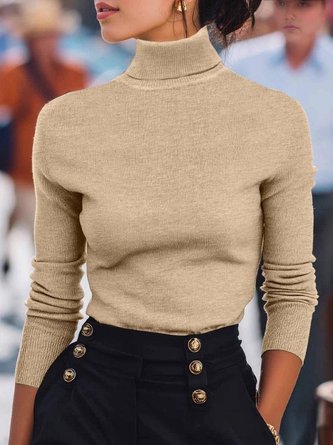 Women Plain Turtleneck Long Sleeve Street Daily Spring/Fall Sweater