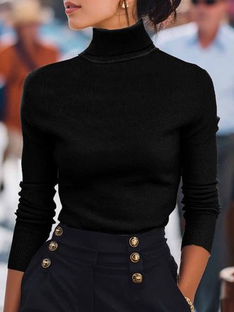 Women Plain Turtleneck Long Sleeve Street Daily Spring/Fall Sweater