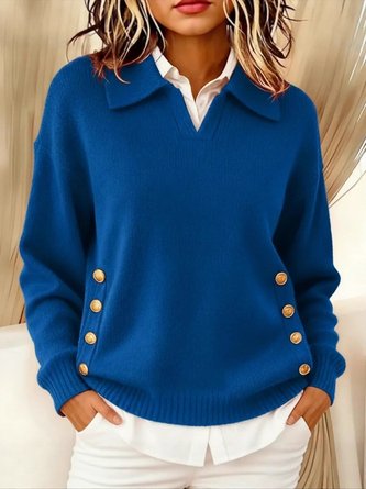 Women Plain Shawl Collar Cotton Long Sleeve Street Daily Winter Sweater