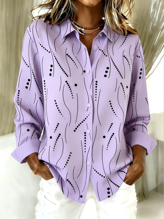 Striped Shirt Collar Long Sleeve Vintage Daily Spring Fall Shirt