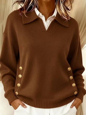 Women Plain Shawl Collar Cotton Long Sleeve Street Daily Winter Sweater